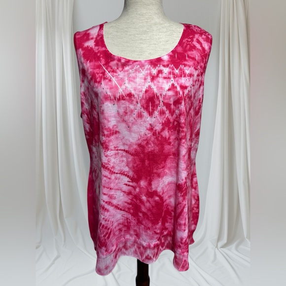 Cato Women's Plus Size 18/20 Tie Dye Pink W/ Rhinestone Sleeveless Boho - Picture 1 of 7